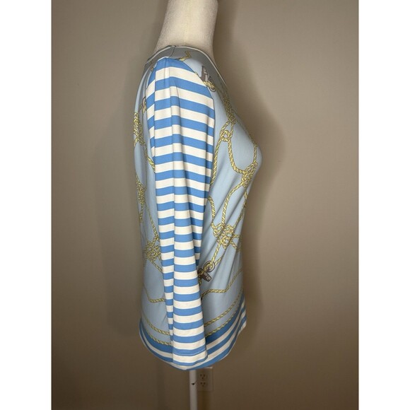 J McLaughlin Top Women’s Medium Catalina Cloth Stretch Blue Nautical Rope #1351 - Picture 3 of 8